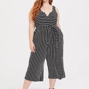 BLACK & WHITE STRIPE RIB CULOTTE JUMPSUIT